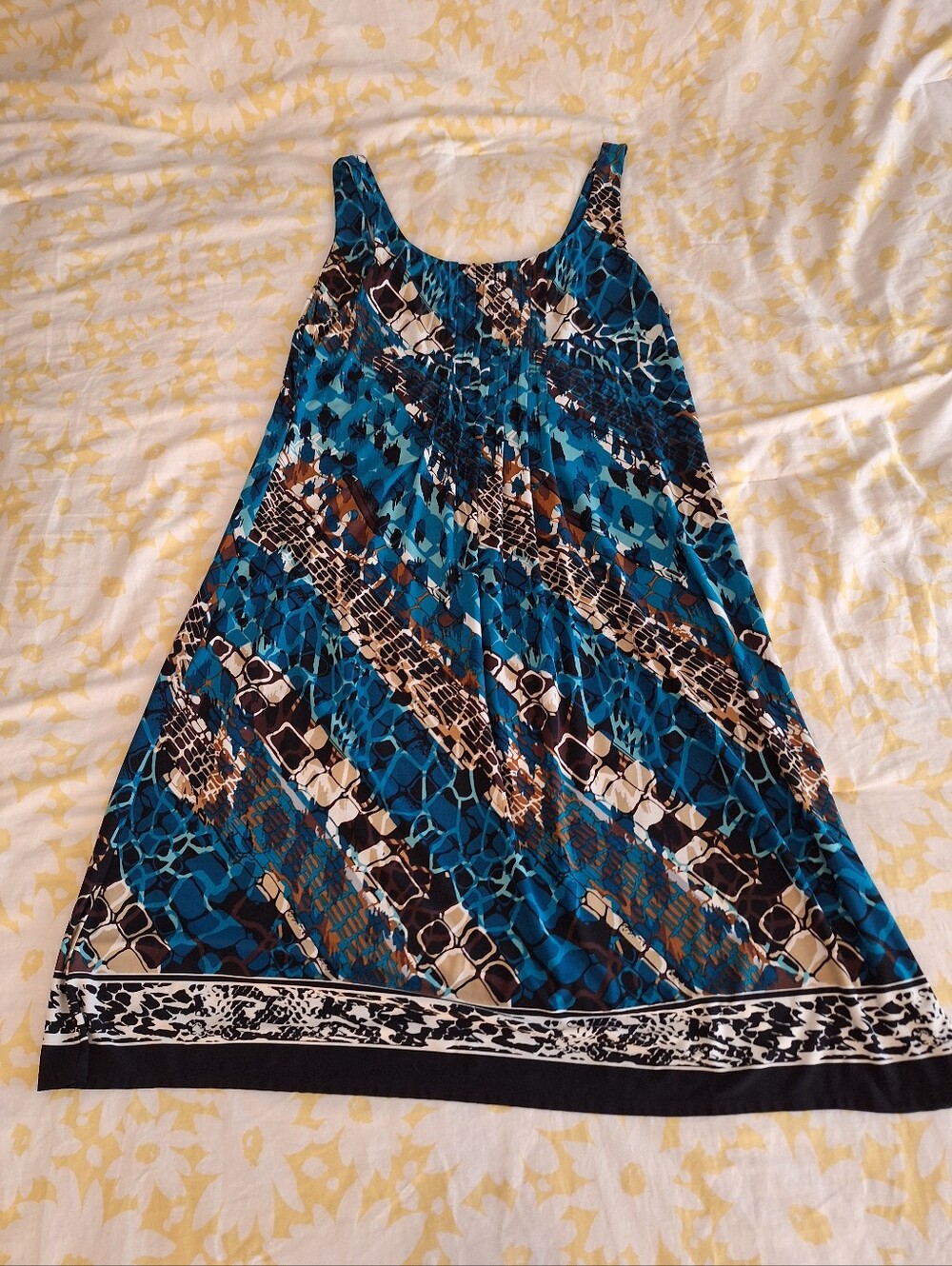 Glamour Teal, Black & Brown Abstract Animal-Print Dress 16